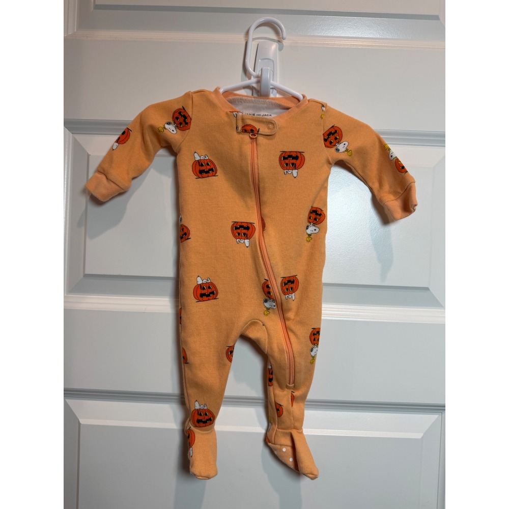 Janie and Jack Peanuts Snoopy Halloween Pumpkin Footed Sleeper Orange 0-3M
